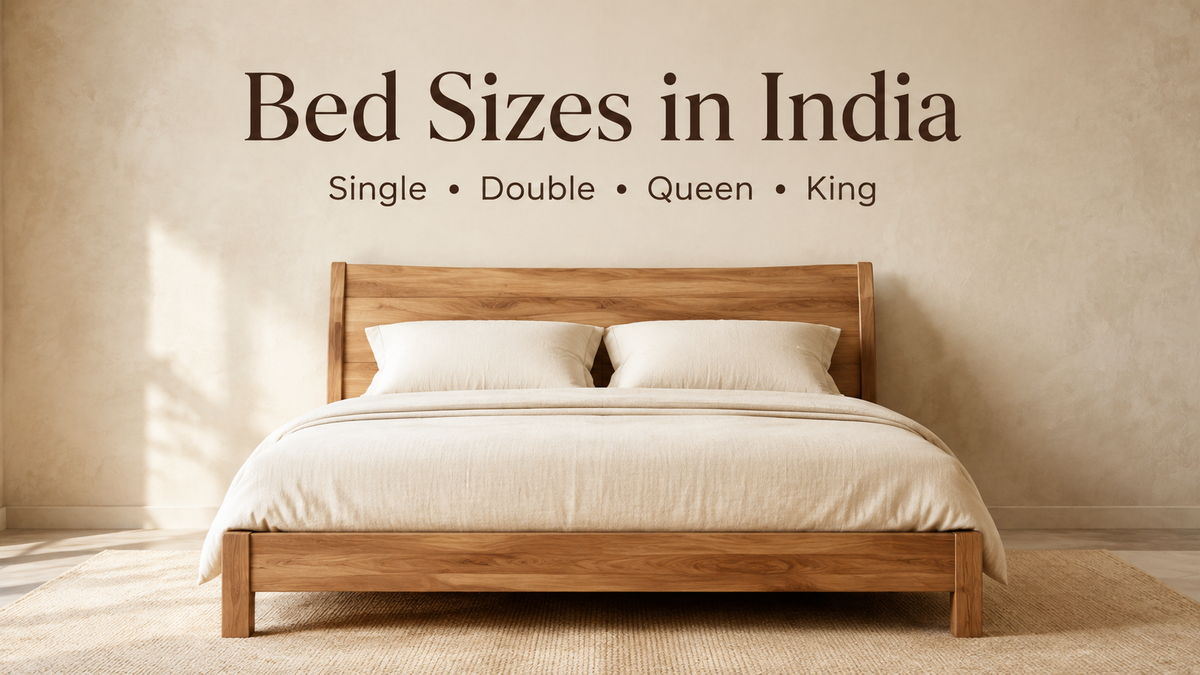Bed sizes in India featuring single, double, queen and king bed categories.