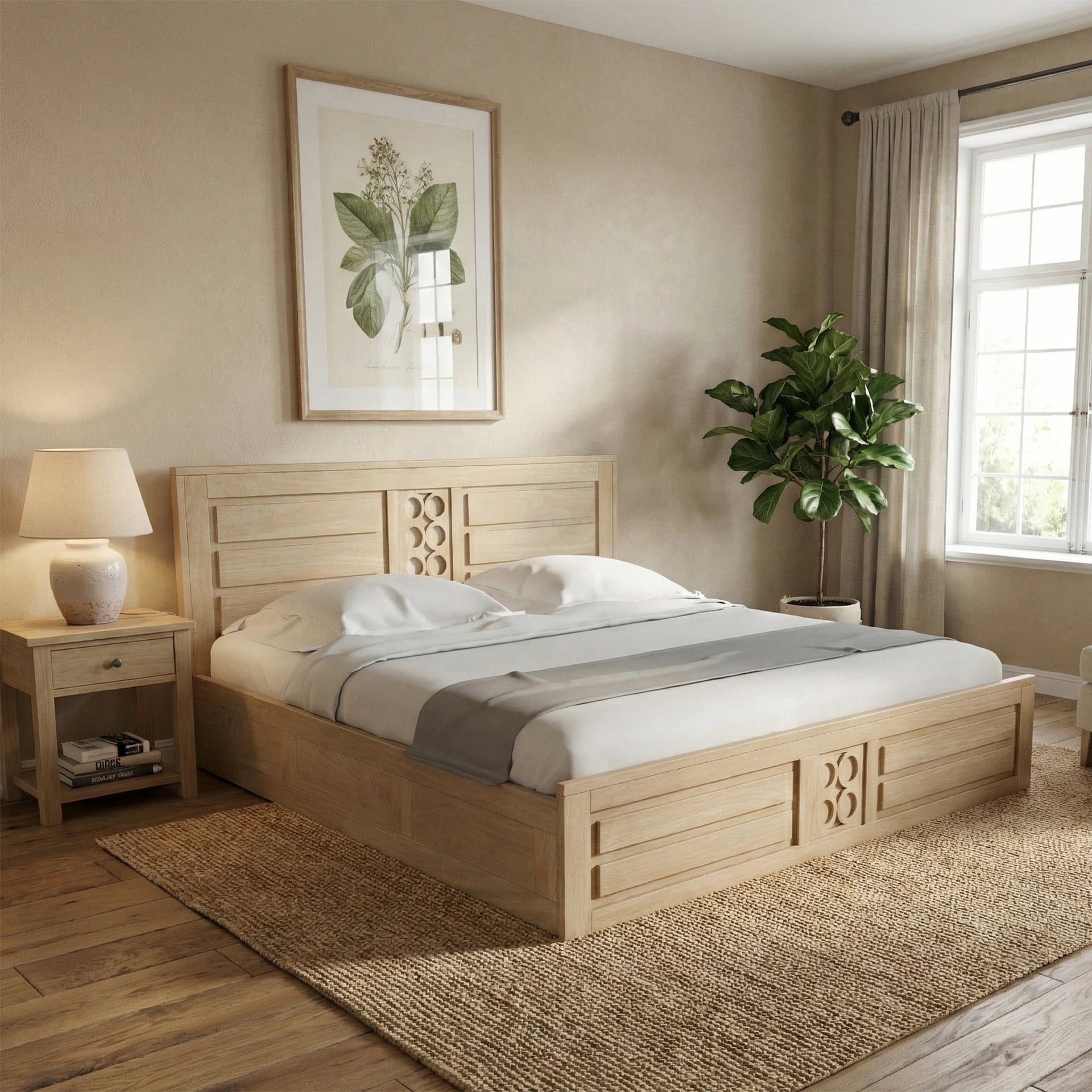 Elara Wooden Storage Bed - Natural Finish