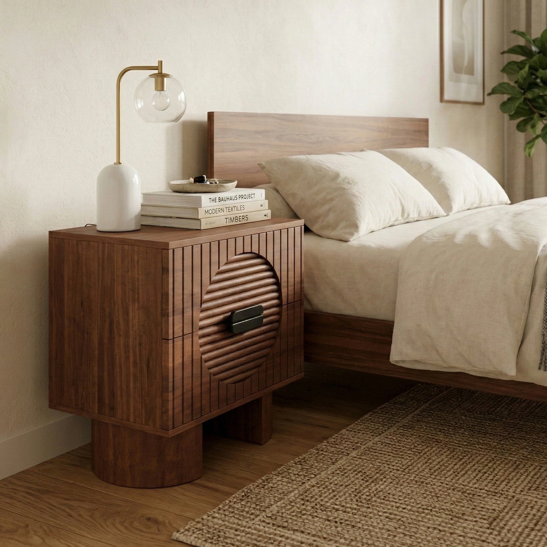 Solara Circle Bedside Table (Walnut Finish)