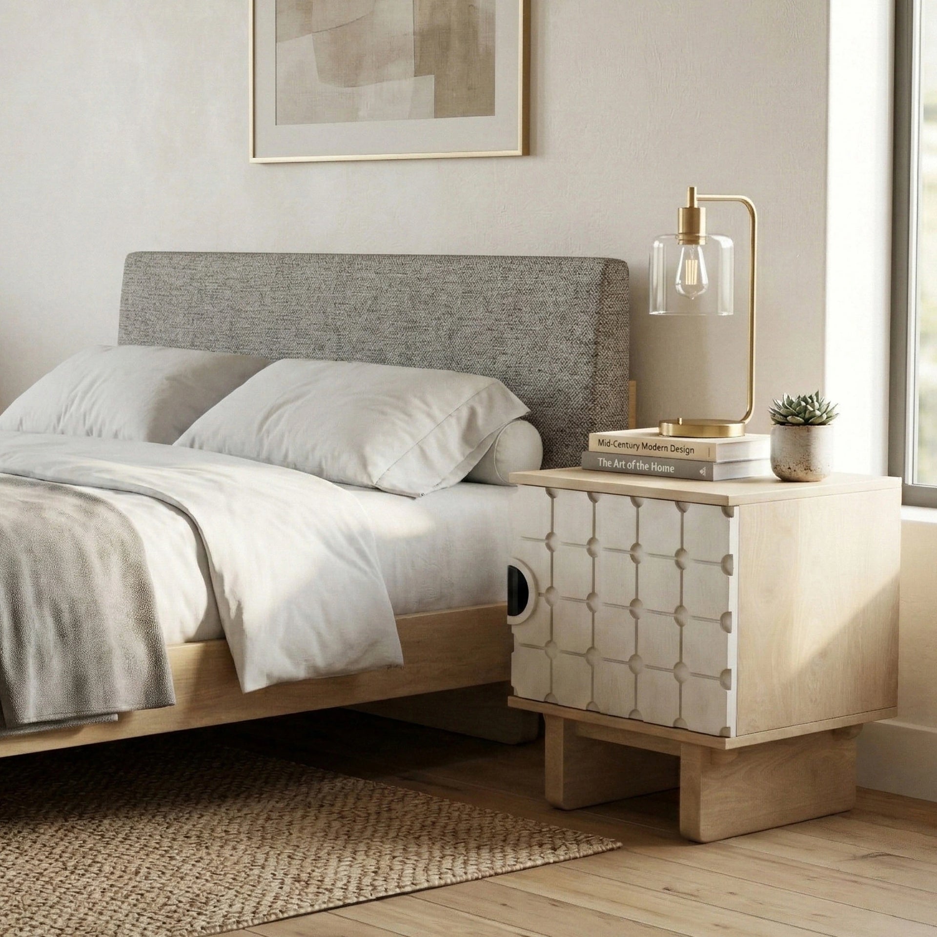 Linea Grid Bedside Table (Natural Finish)