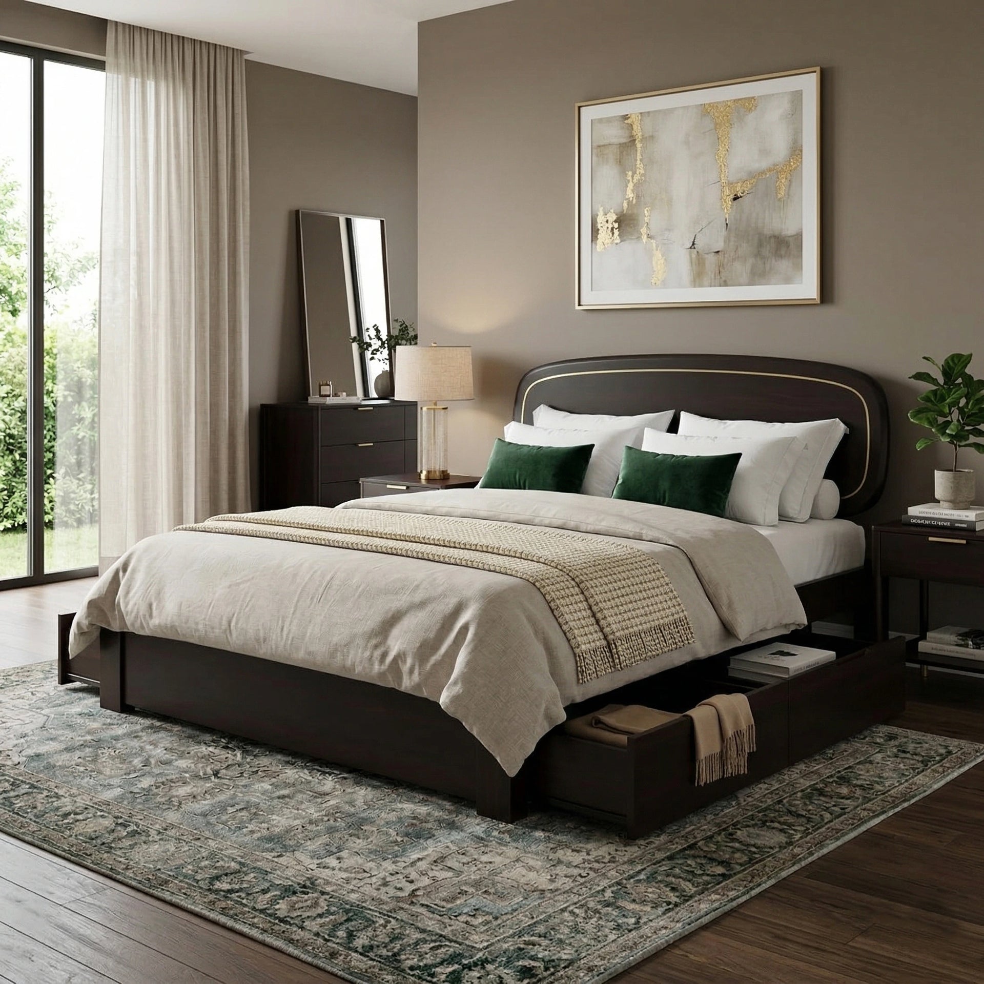 Luxe Darkwood Queen Size Storage Bed