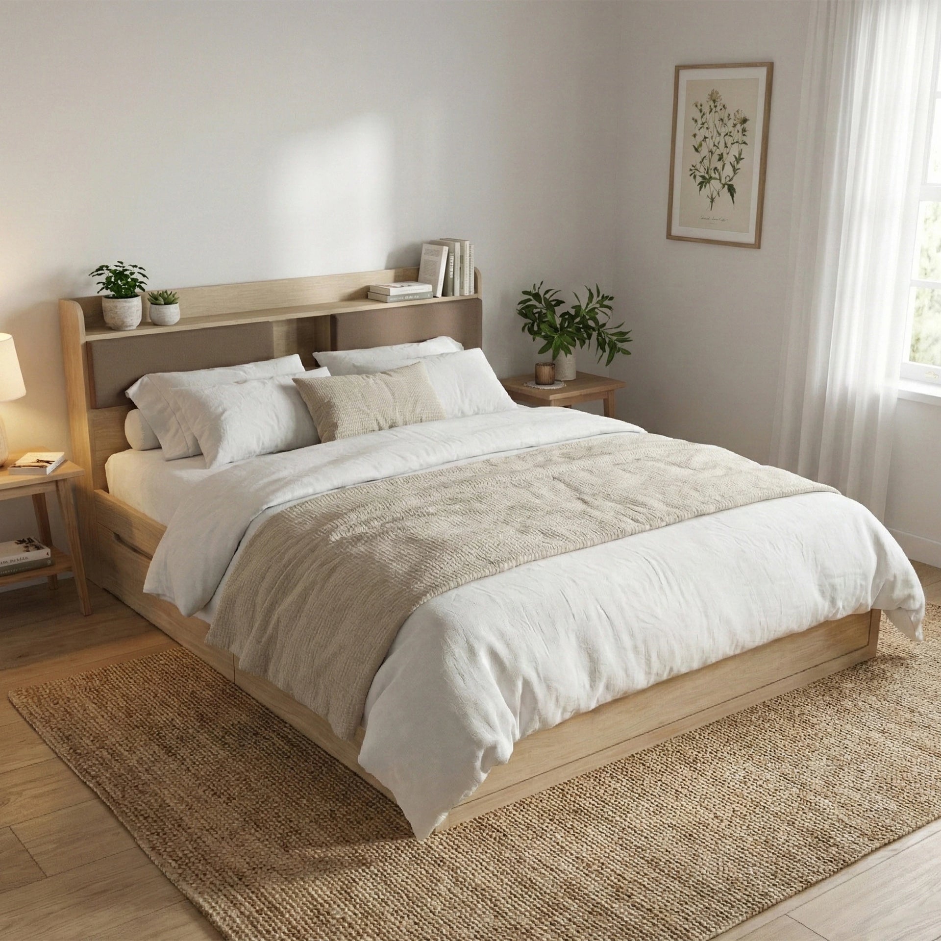 Valento Luxe Wooden Bed - Natural Finish