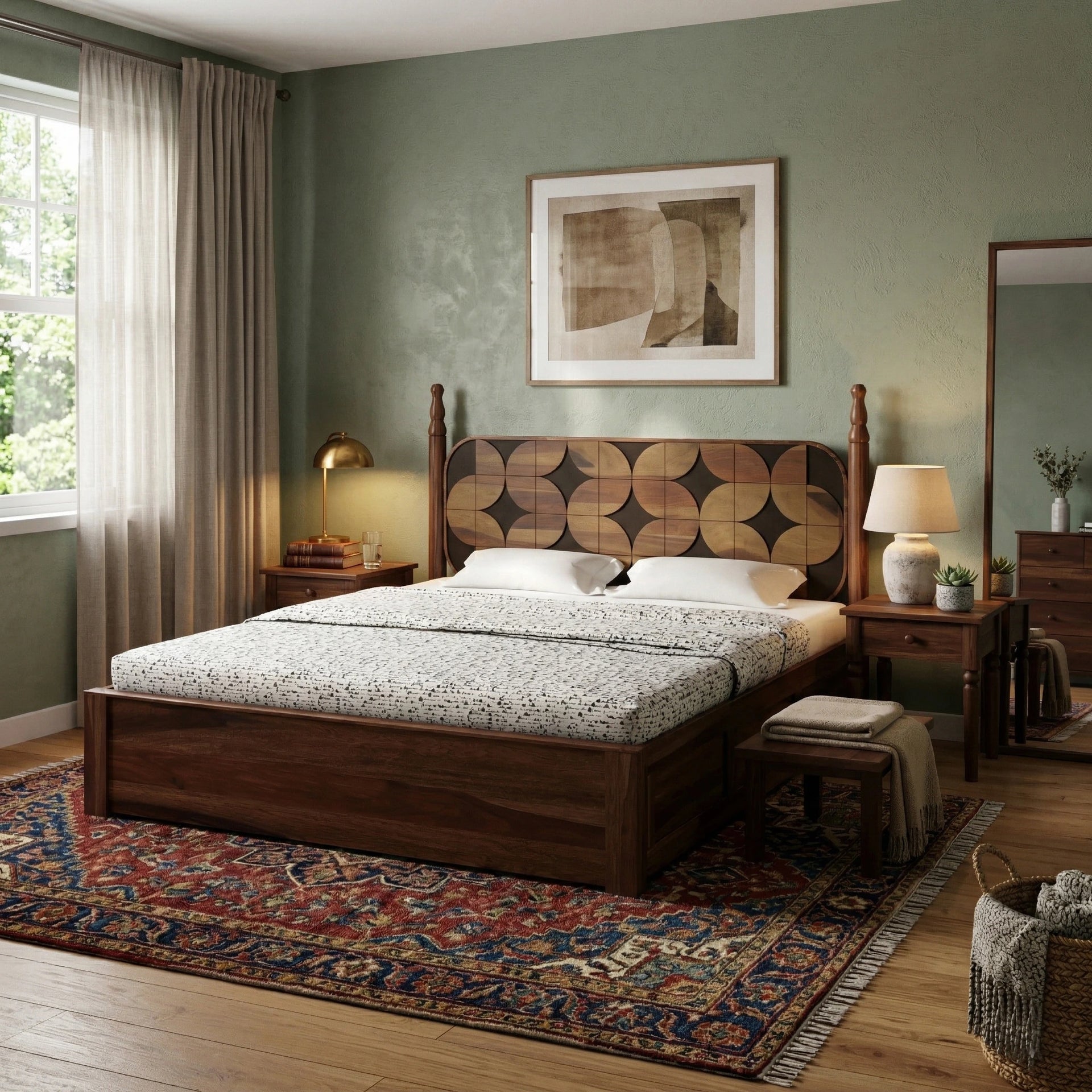 Aurora Walnut King Size Storage Bed