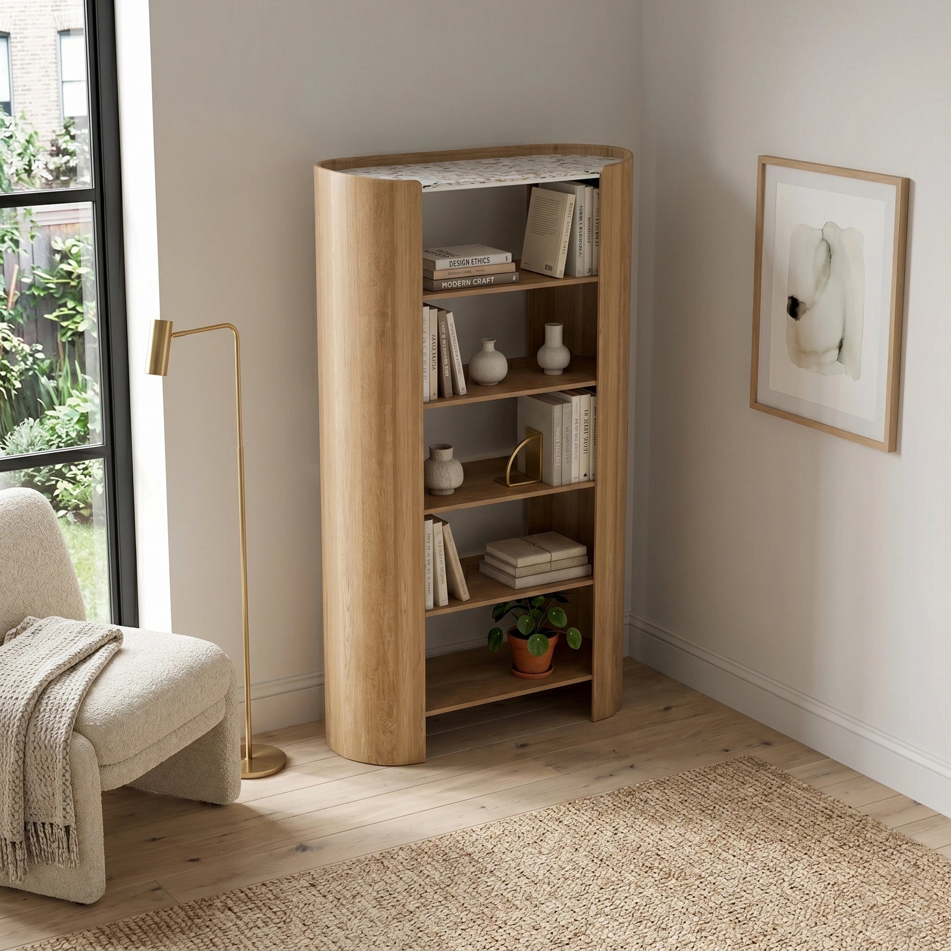 French Luxe Book Shelf Unit with Marble Top