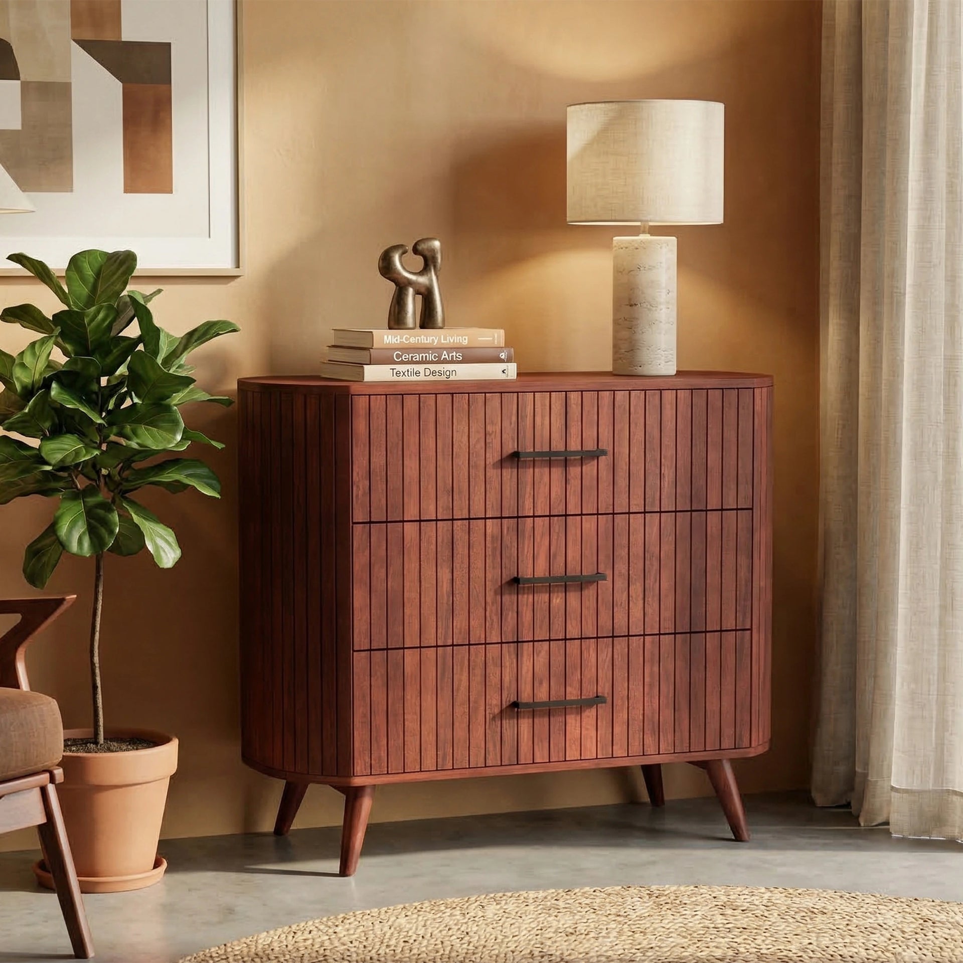 Elara Fluted Chest Drawer - Honey Finish