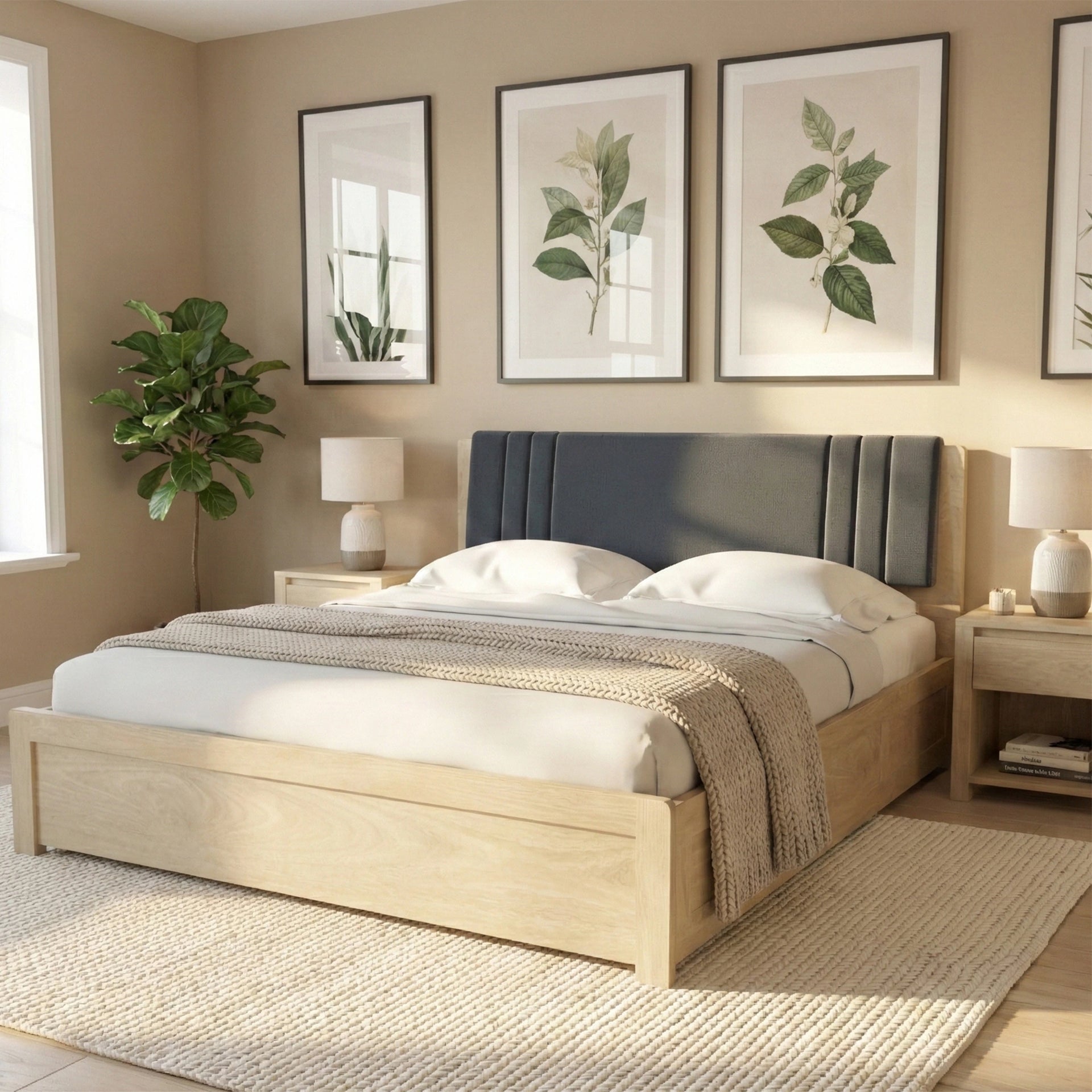 Valenza Wooden Storage Bed - Natural Finish