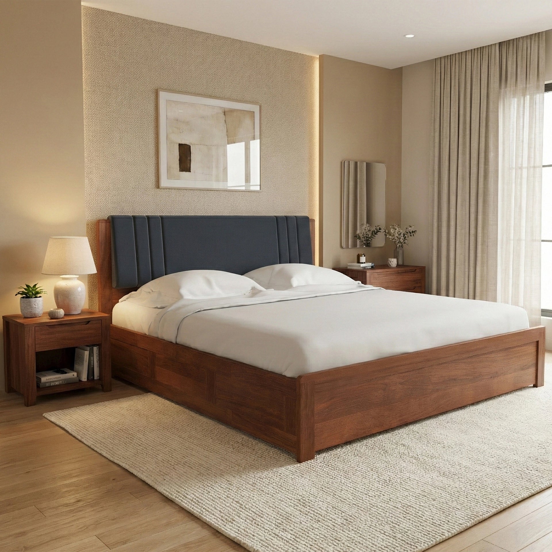 Valenza Wooden Storage Bed - Walnut Finish