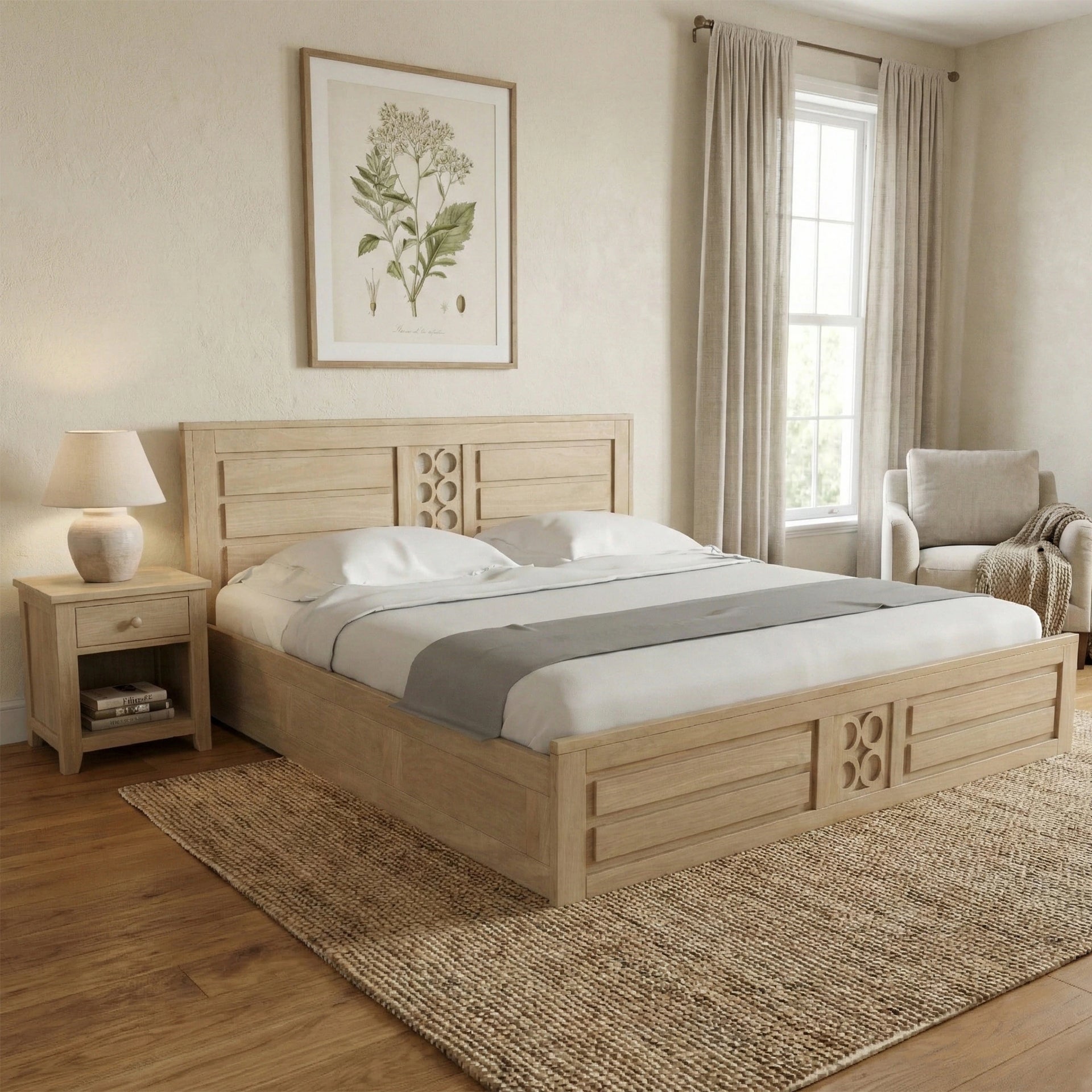 Elara Wooden Storage Bed - Natural Finish