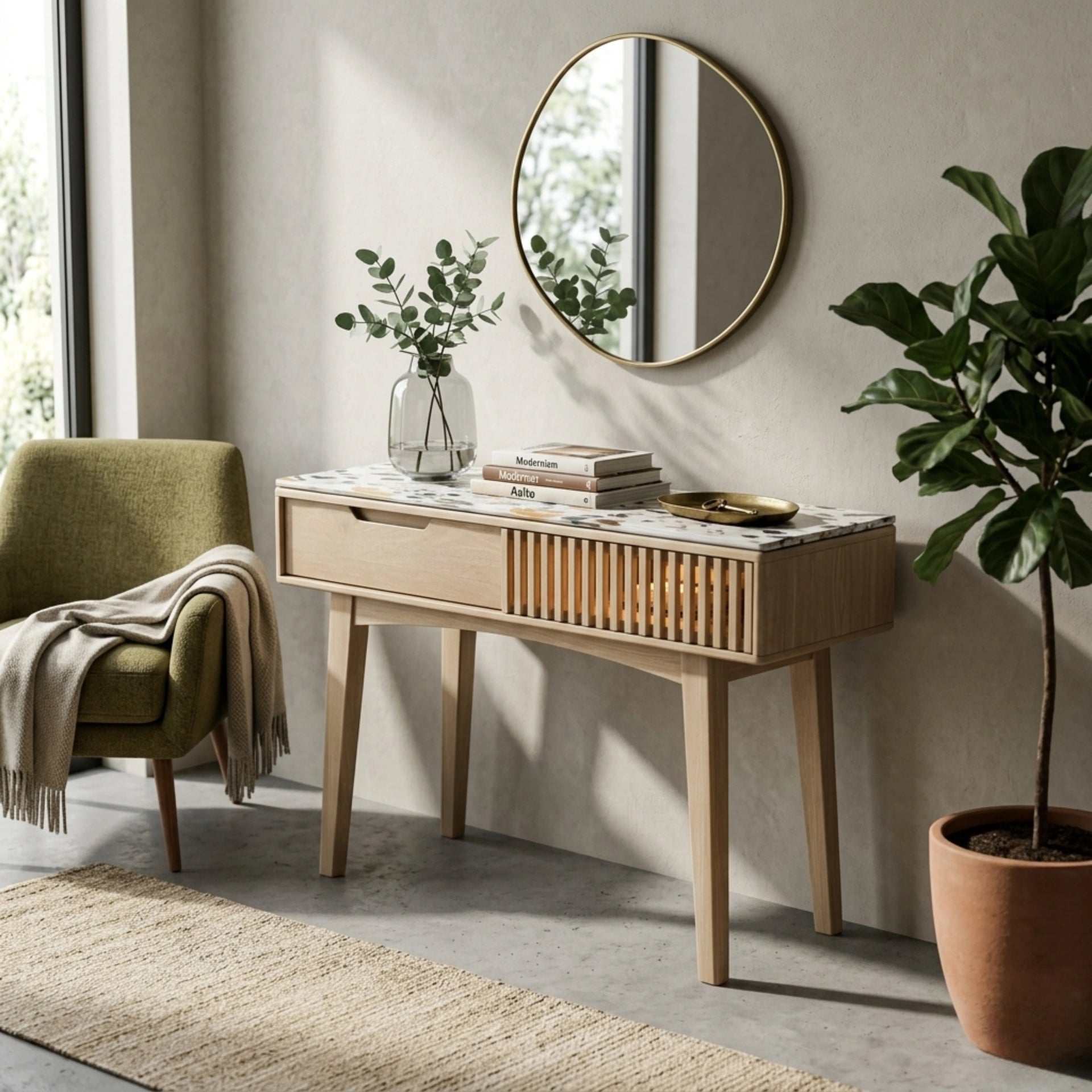 Elvara Marble Console Table - Natural Finish