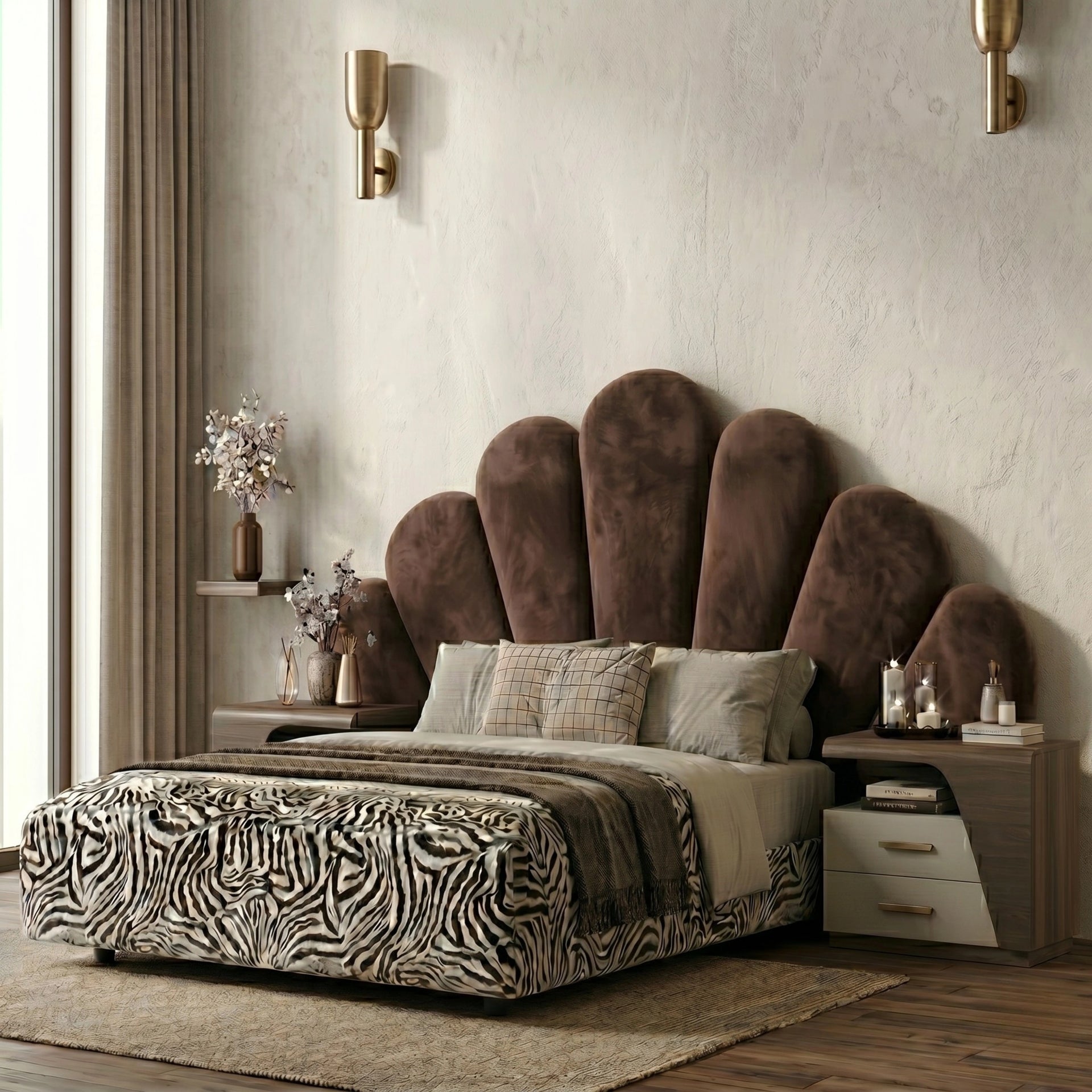 Petal Velvet Queen Size Bed