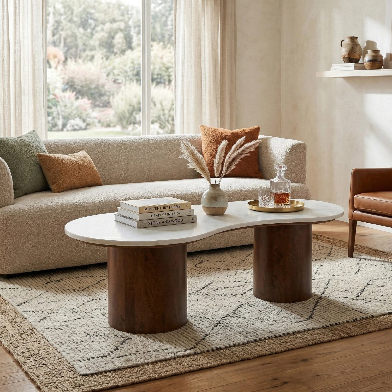 Roble Wooden Marble Coffee Table