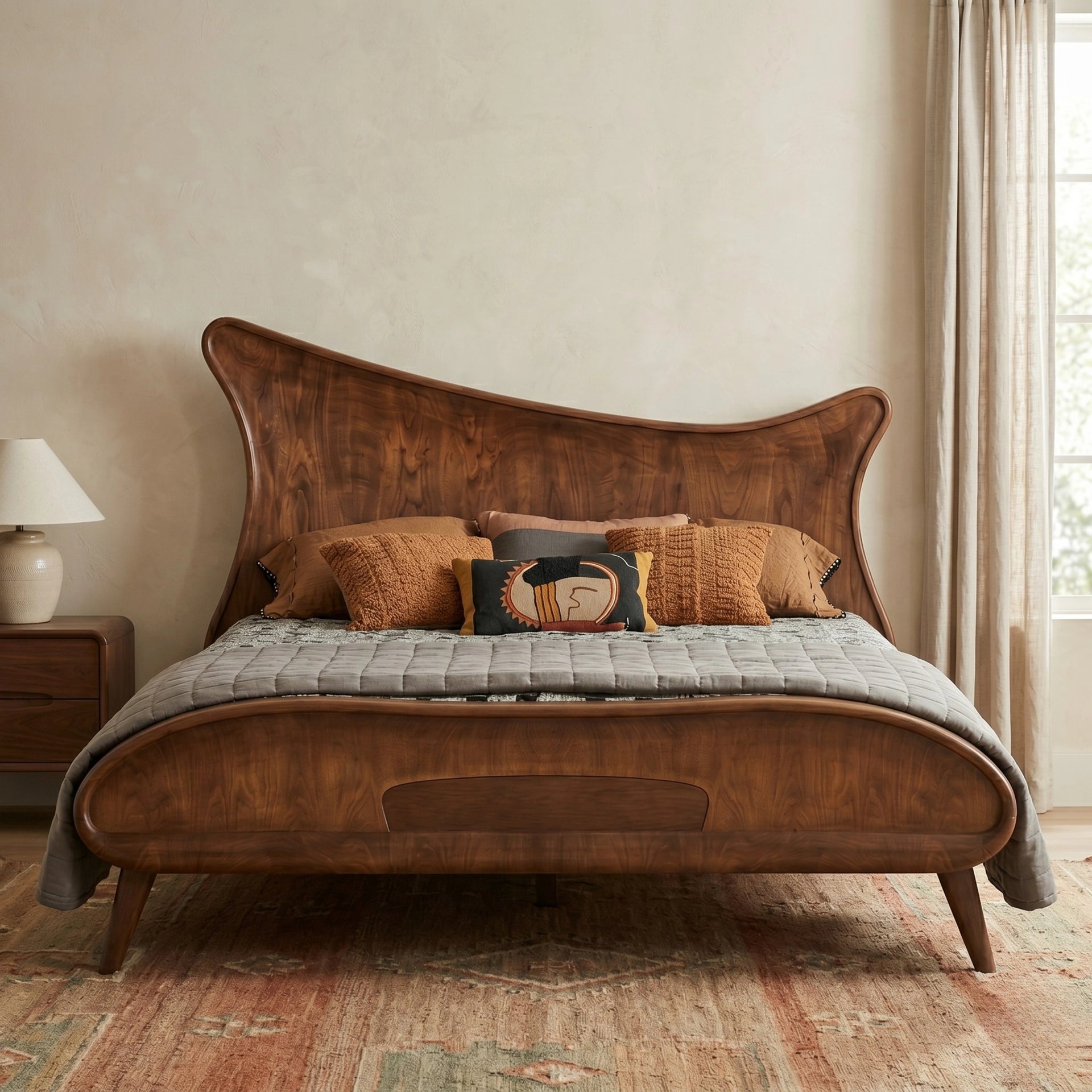 Wingback Wooden Queen Size Bed