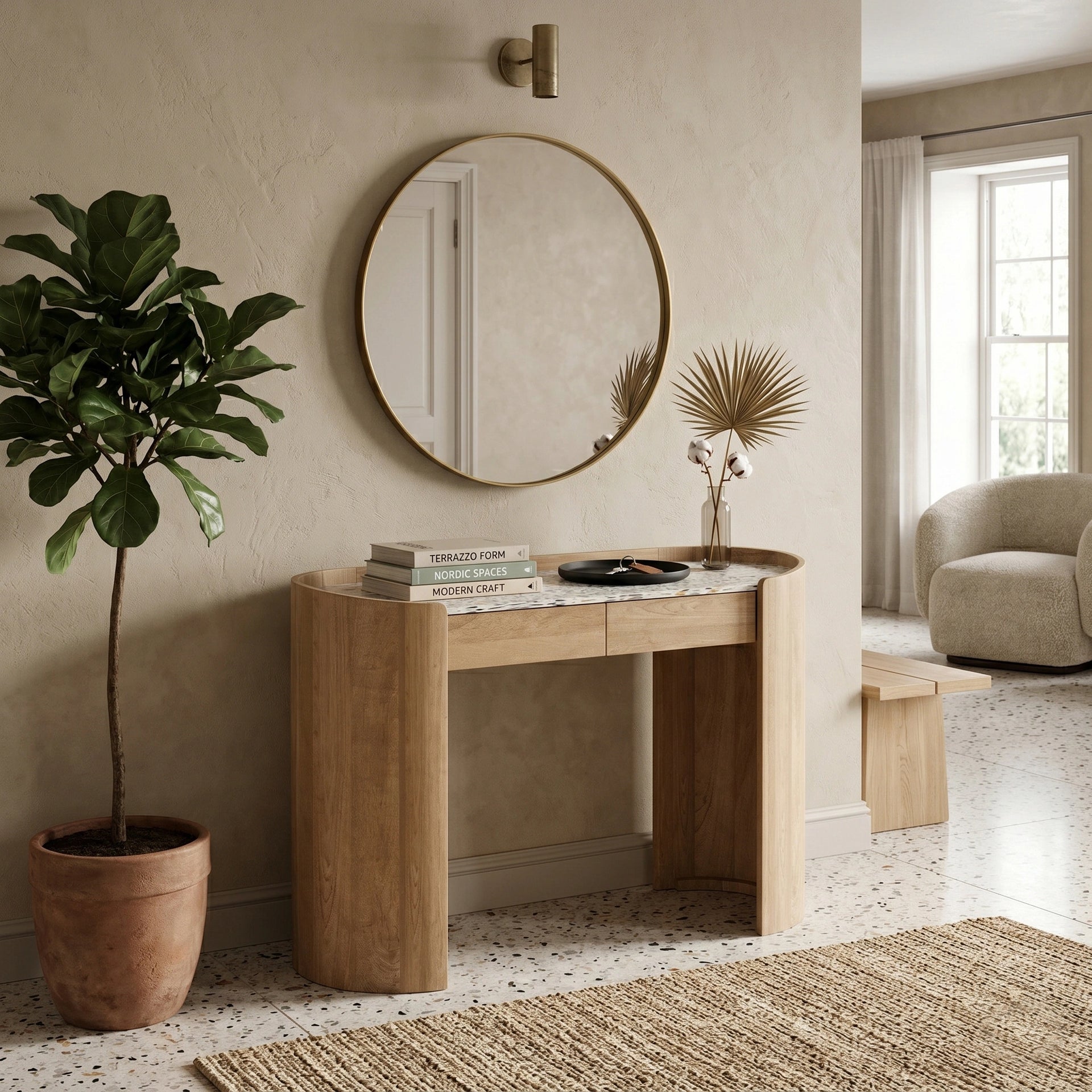 French Luxe Console Table with Marble Top