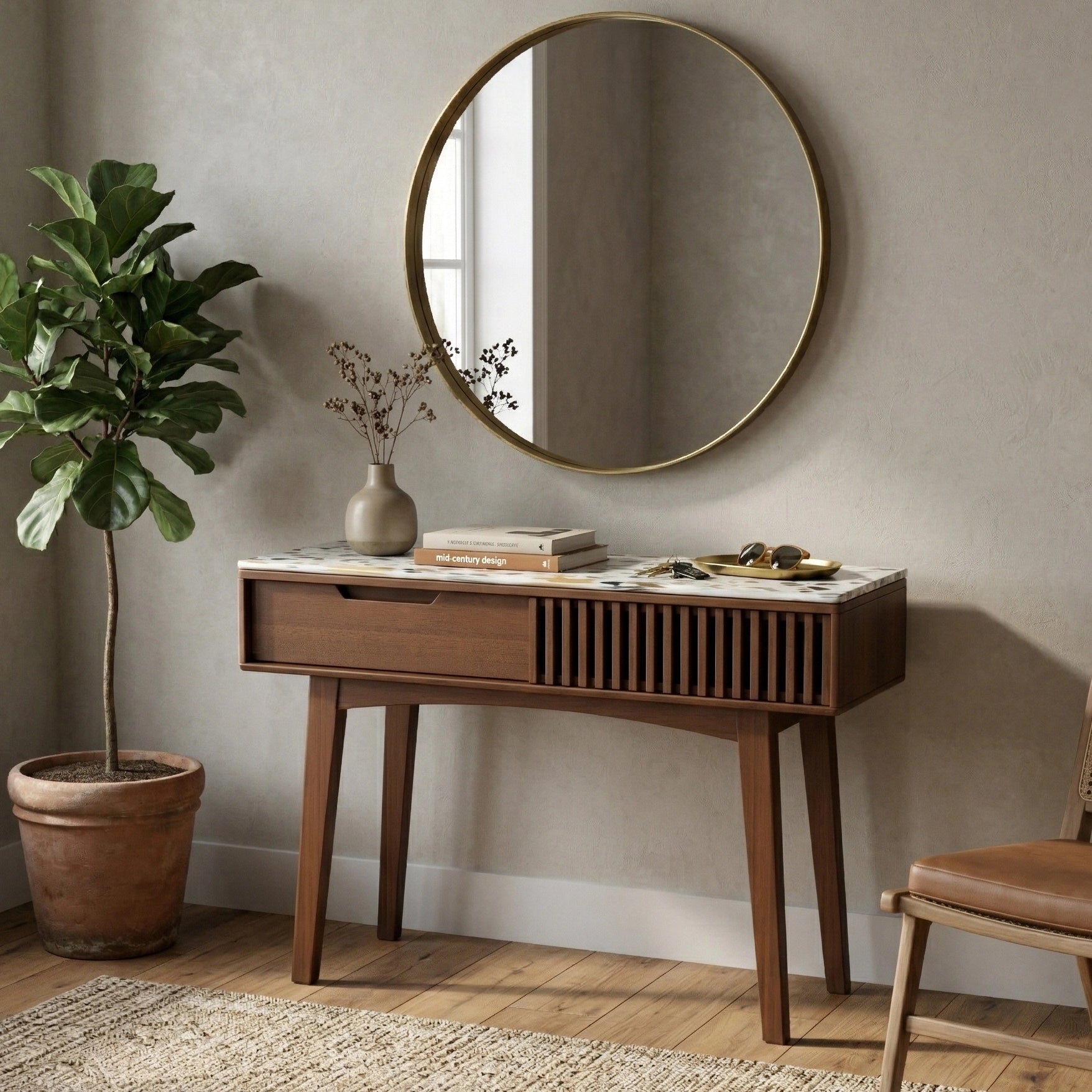 Elvara Marble Console Table - Walnut Finish