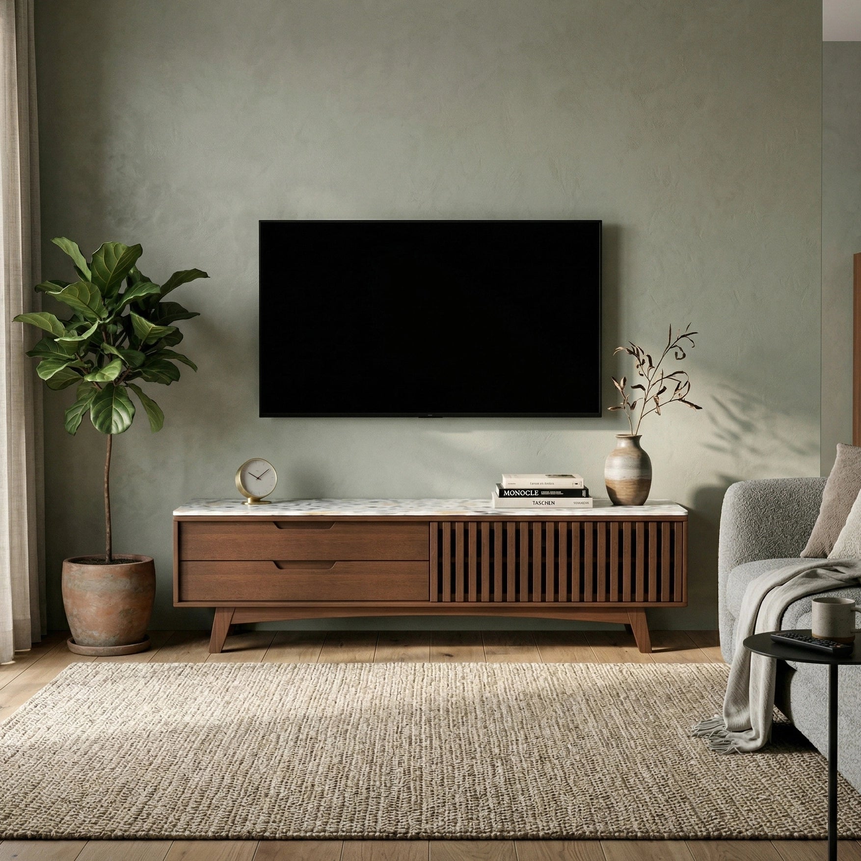 Solvane Marble Crest TV Unit (Walnut Finish)