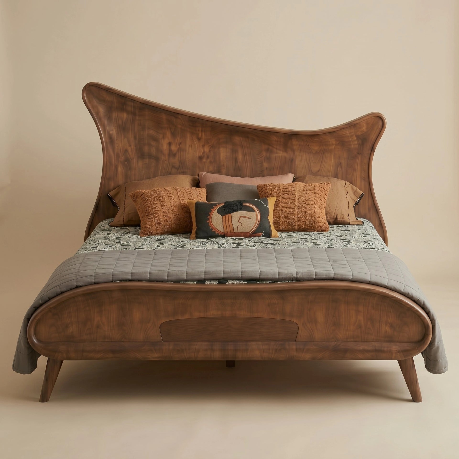 Wingback Wooden Queen Size Bed