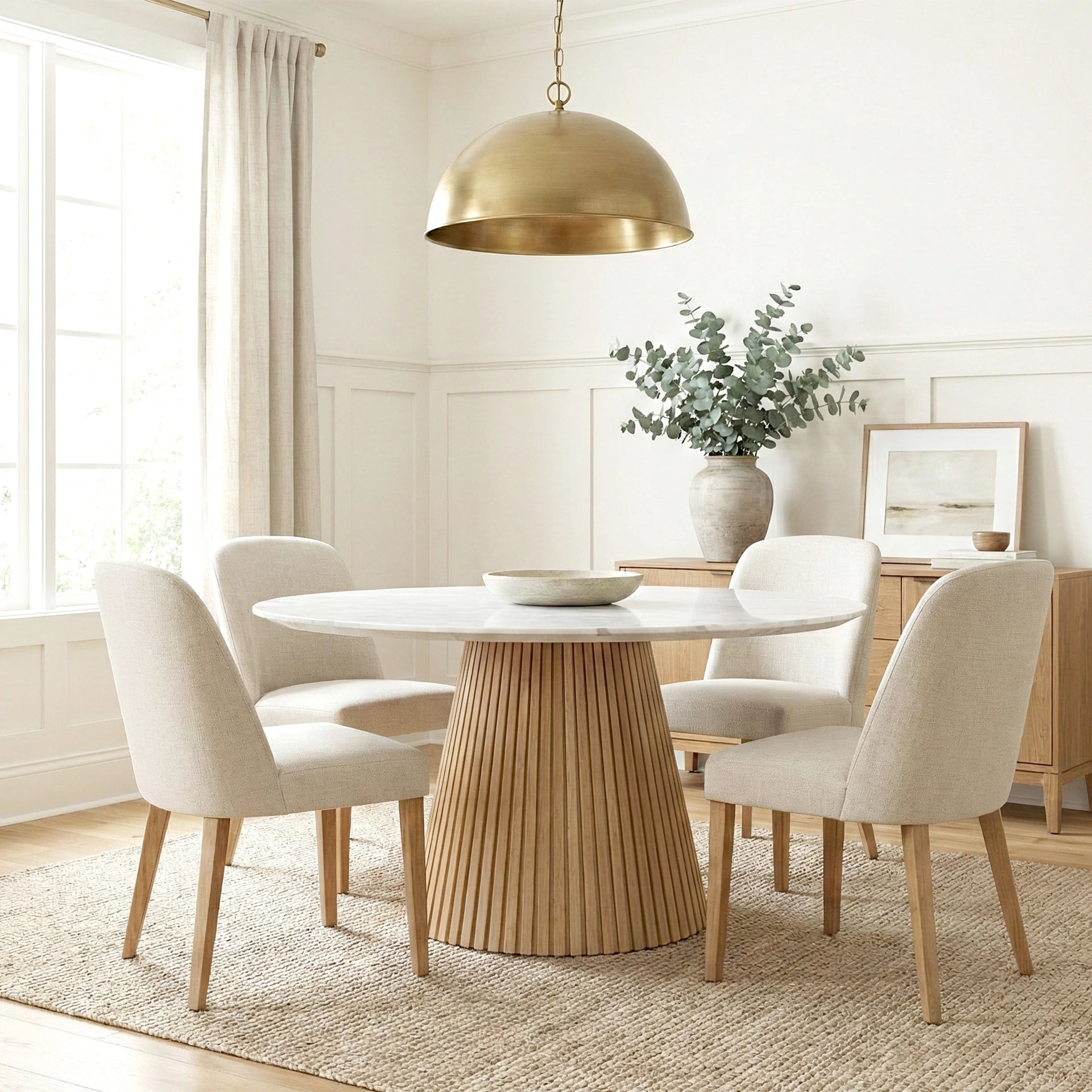Obsidian Arch 8 Seater Dining Table with Marble Top - Natural