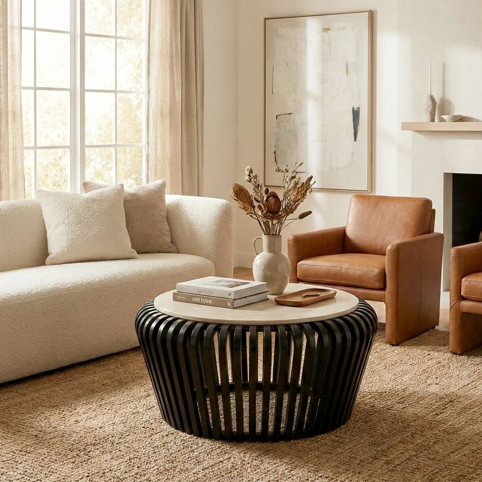Noir Botticino Marble Coffee Table
