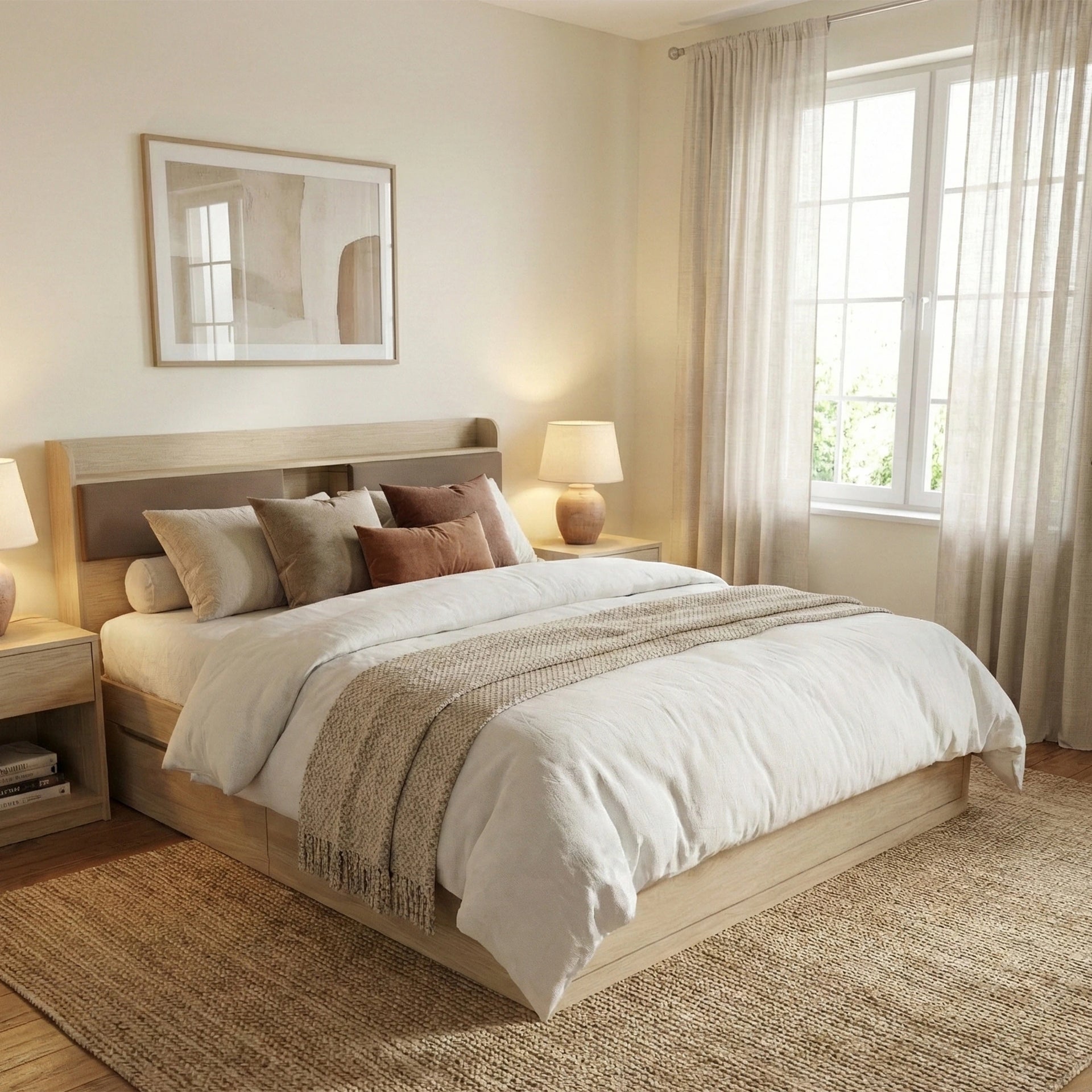 Valento Luxe Wooden Bed - Natural Finish