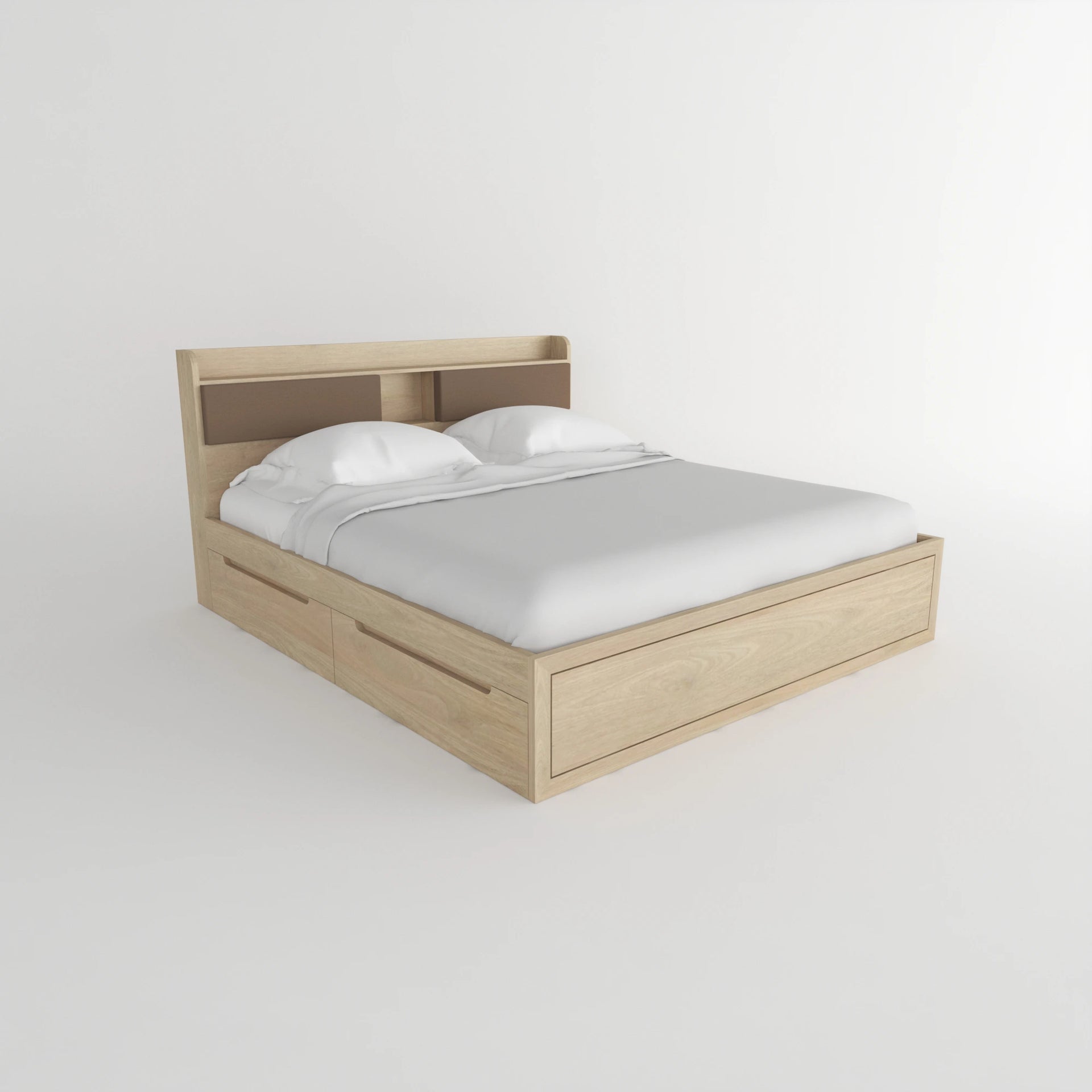 Valento Luxe Wooden Bed - Natural Finish