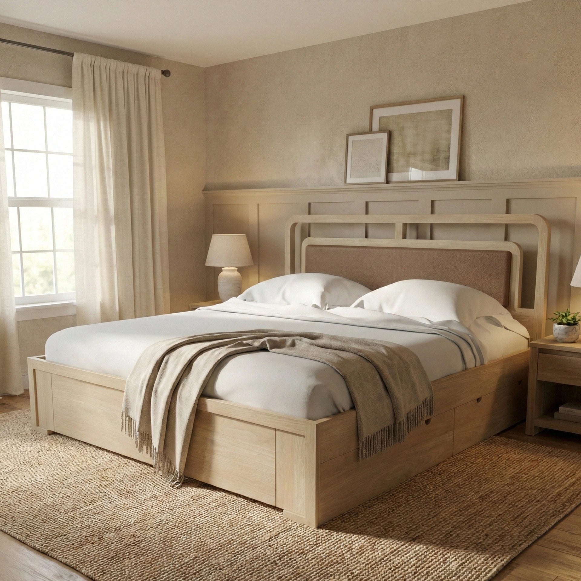 Valentino Wooden King Size Storage Bed - Natural Finish