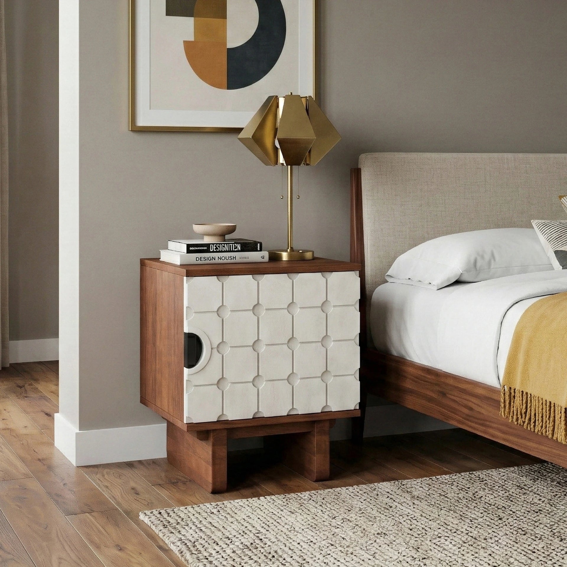 Linea Grid Bedside Table (Walnut Finish)