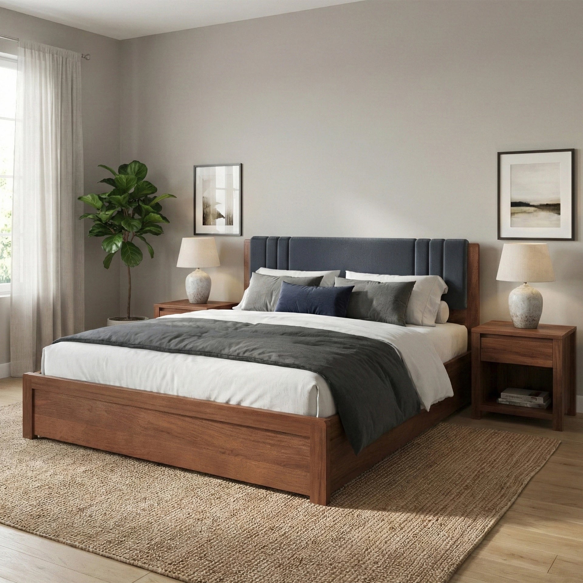 Valenza Wooden Storage Bed - Walnut Finish