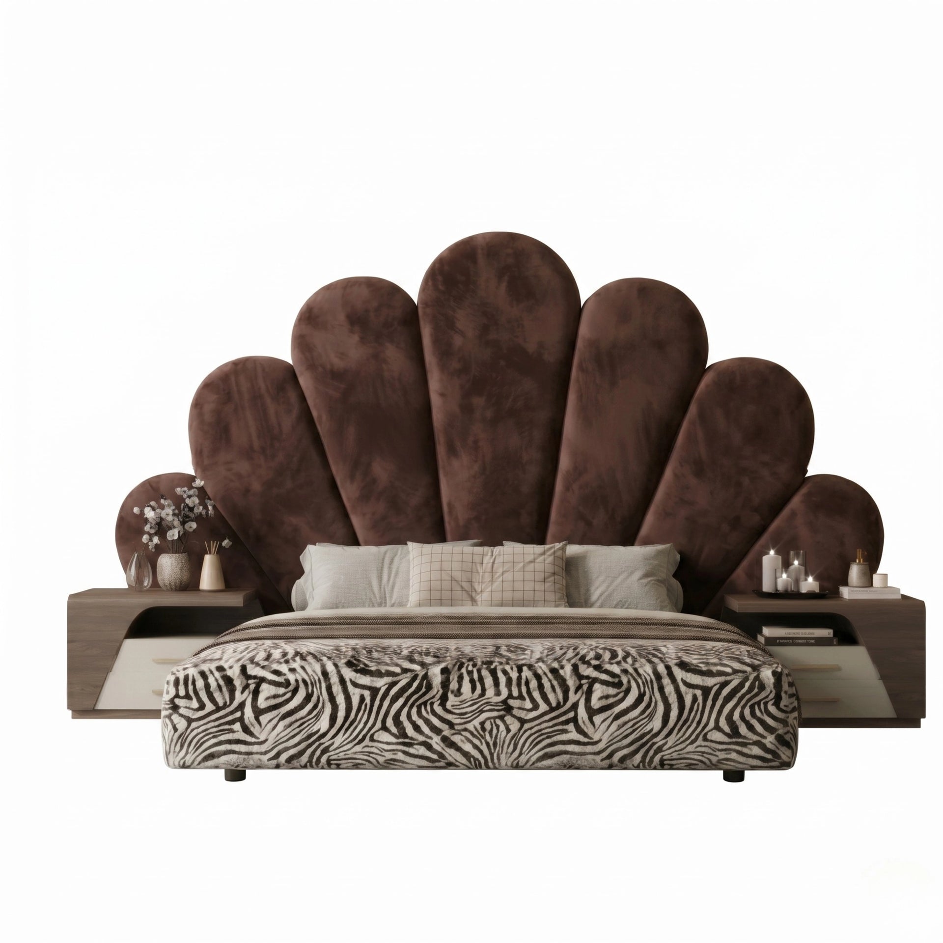 Petal Velvet Queen Size Bed