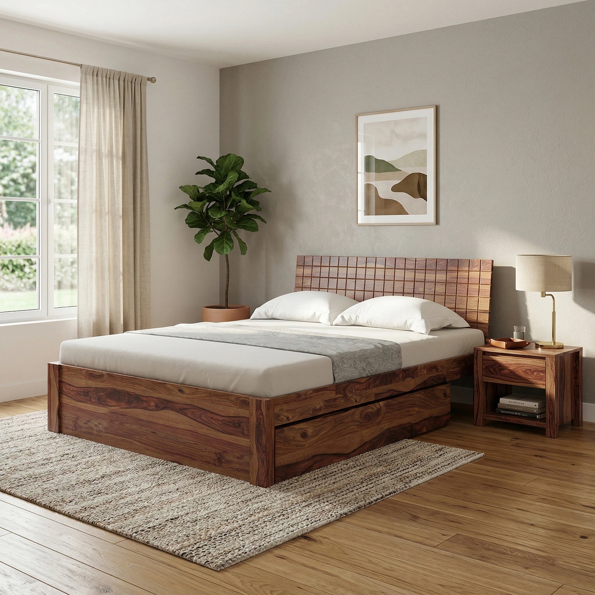 Rustica Grid Panel Storage Bed (King Size)