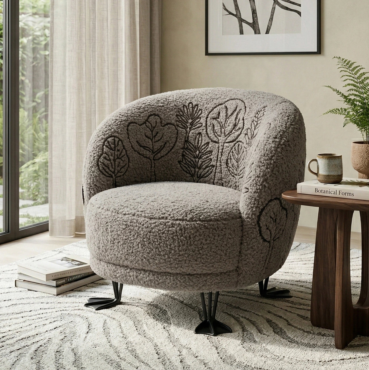 Aranya Embroidered Forest Lounge Chair