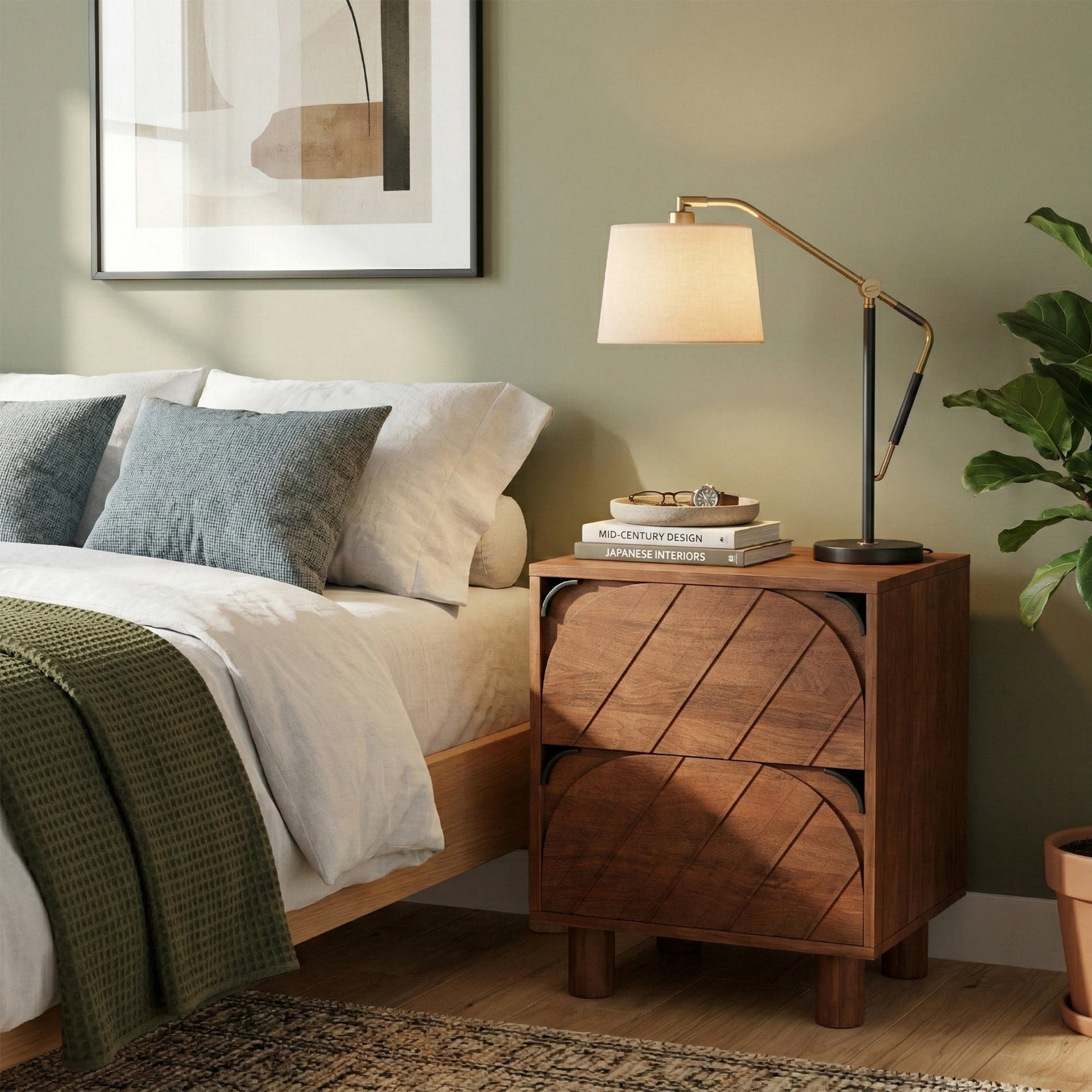 Linea Arch Bedside Table (Walnut Finish)
