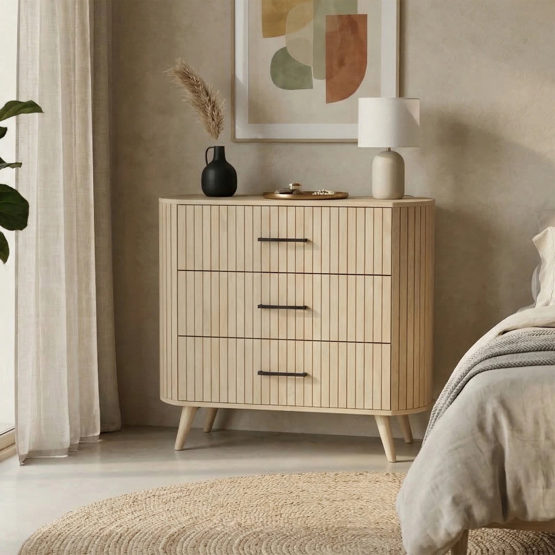 Elara Fluted Chest Drawer - Natural Finish