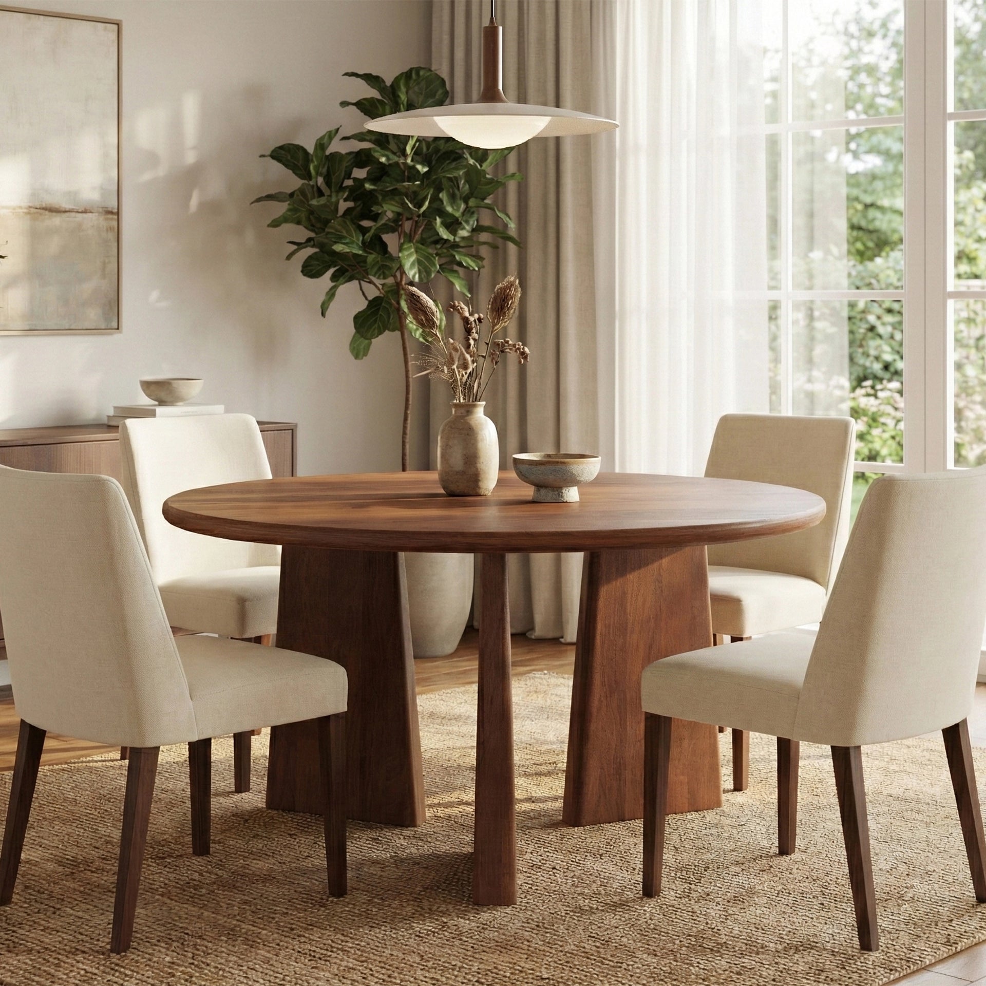 Trivara Round 4 Seater Dining Table - Walnut Finish